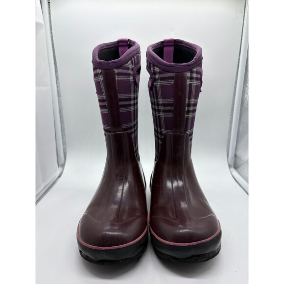 Bogs Classic Waterproof Winter Boots Purple Plaid Pull-On Youth Size 1 US - Picture 1 of 6